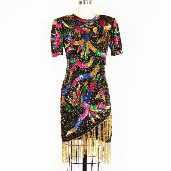90's Silk Beaded Mini Dress by SCALA